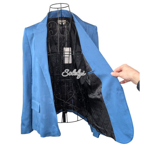 Zadig & Voltaire NWT Victor Jacquard Paisley 40 Large Blue Button Blazer Jacket - Picture 9 of 14